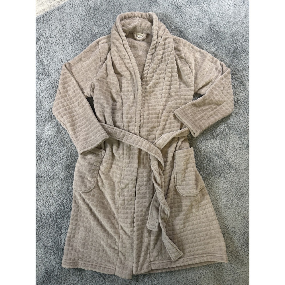 Ulta Women Waffle Texture Robe S/M Beige Soft Plush Polyester